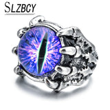 Punk Vintage Men Retro Dragon Claw Evil Eyes Rings Devil Eyeball Snake Animal Male Crystal Finger Ring Jewelry Halloween Gifts