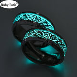 Luminous Plated silver Ring Dark Golden Dragon Inlay Green Background Fashion Men Fluorescent Glowing Rings