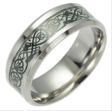 Luminous Plated silver Ring Dark Golden Dragon Inlay Green Background Fashion Men Fluorescent Glowing Rings
