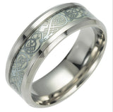 Luminous Plated silver Ring Dark Golden Dragon Inlay Green Background Fashion Men Fluorescent Glowing Rings