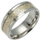 Luminous Plated silver Ring Dark Golden Dragon Inlay Green Background Fashion Men Fluorescent Glowing Rings