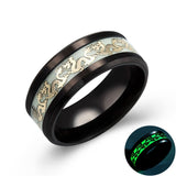 Luminous Plated silver Ring Dark Golden Dragon Inlay Green Background Fashion Men Fluorescent Glowing Rings