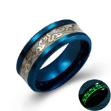 Luminous Plated silver Ring Dark Golden Dragon Inlay Green Background Fashion Men Fluorescent Glowing Rings