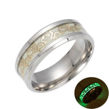 Luminous Plated silver Ring Dark Golden Dragon Inlay Green Background Fashion Men Fluorescent Glowing Rings