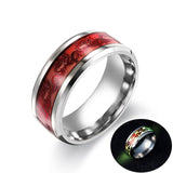 Luminous Plated silver Ring Dark Golden Dragon Inlay Green Background Fashion Men Fluorescent Glowing Rings