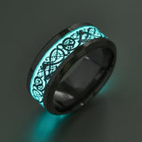 Luminous Plated silver Ring Dark Golden Dragon Inlay Green Background Fashion Men Fluorescent Glowing Rings