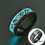 Luminous Plated silver Ring Dark Golden Dragon Inlay Green Background Fashion Men Fluorescent Glowing Rings