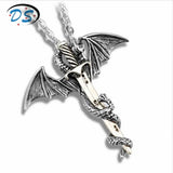 Personality Pendants&Necklace Pterosaur Sword Punk Dragon Necklaces Long Link Chain Colar Vintage Accessories Collier