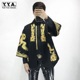 Embroidered Dragon Jacket Men Vintage Stand Collar Loose Outerwear Male Streetwear Chinese Style Hip Hop Clothes Short Coat M L