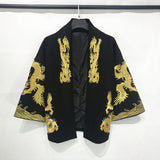 Embroidered Dragon Jacket Men Vintage Stand Collar Loose Outerwear Male Streetwear Chinese Style Hip Hop Clothes Short Coat M L