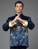 Navy blue Traditional Chinese Men's Kung-Fu Embroider Dragon Jacket Coat M L XL XXL XXXL Free Shipping M1015