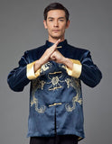 Navy blue Traditional Chinese Men's Kung-Fu Embroider Dragon Jacket Coat M L XL XXL XXXL Free Shipping M1015