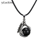 Punk Dragon Claw Gem Stone Pendant Necklace Antique Silver Black Leather Viking Necklace For Men Jewelry Collier Ethnique