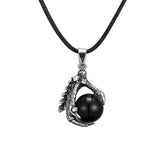 Punk Dragon Claw Gem Stone Pendant Necklace Antique Silver Black Leather Viking Necklace For Men Jewelry Collier Ethnique